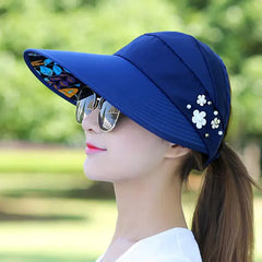 Summer Foldable Sun Hat Pearl Flower Visor