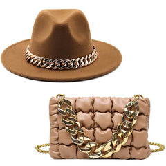 Women Fedora Hats with Gold Chain