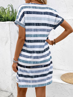 Striped V-Neck Short Sleeve Dress