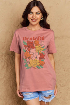 Simply Love Full Size GRATEFUL Flower Graphic Cotton T-Shirt