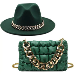 Women Fedora Hats with Gold Chain