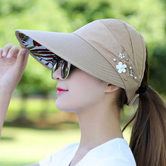 Summer Foldable Sun Hat Pearl Flower Visor