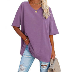 Women's Loose Short-sleeved V-neck shirt