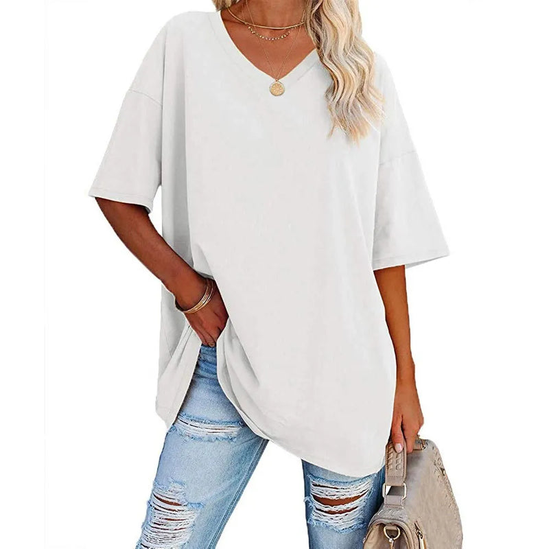 Women's Loose Short-sleeved V-neck shirt