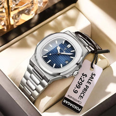 Men's Luxury Waterproof Luminous Date Stainless Steel Square Quartz Watch