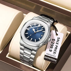 Men's Luxury Waterproof Luminous Date Stainless Steel Square Quartz Watch