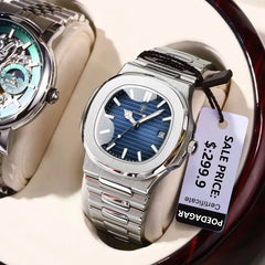 Men's Luxury Waterproof Luminous Date Stainless Steel Square Quartz Watch