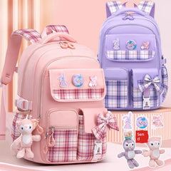 Large Capacity Bows Women's Kids Backpack Grade 3 Burden Reduction Primary School Student Schoolbag Grade 1-6 Girl Spine Protection
