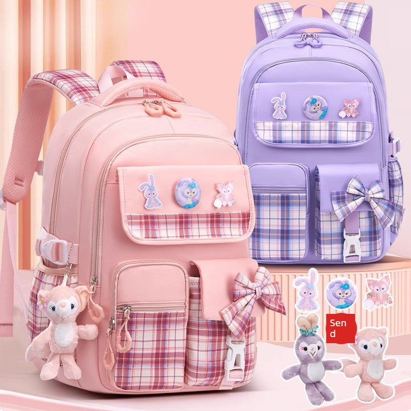 Large Capacity Bows Women's Kids Backpack Grade 3 Burden Reduction Primary School Student Schoolbag Grade 1-6 Girl Spine Protection