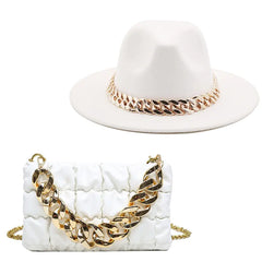 Women Fedora Hats with Gold Chain