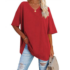 Women's Loose Short-sleeved V-neck shirt