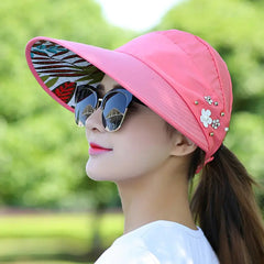 Summer Foldable Sun Hat Pearl Flower Visor