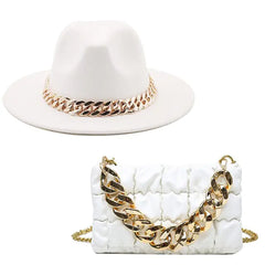 Women Fedora Hats with Gold Chain