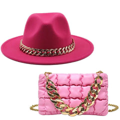 Women Fedora Hats with Gold Chain