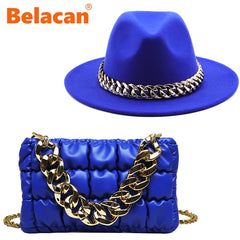 Women Fedora Hats with Gold Chain