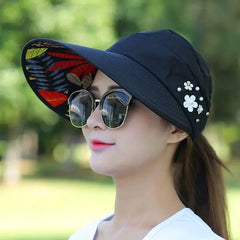 Summer Foldable Sun Hat Pearl Flower Visor