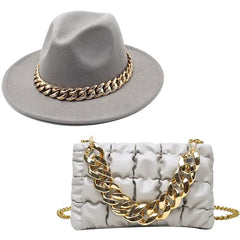 Women Fedora Hats with Gold Chain