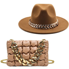 Women Fedora Hats with Gold Chain