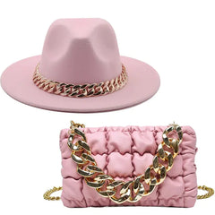 Women Fedora Hats with Gold Chain