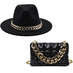 Women Fedora Hats with Gold Chain