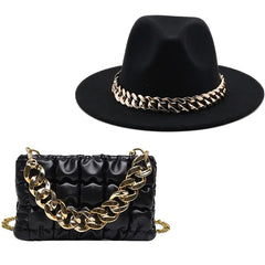 Women Fedora Hats with Gold Chain